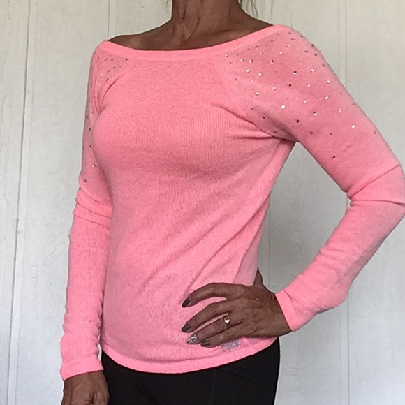 PINK VICTORIAS SECRET NEON PINK LOW BACK SWEATER SMALL - Picture 5 of 15